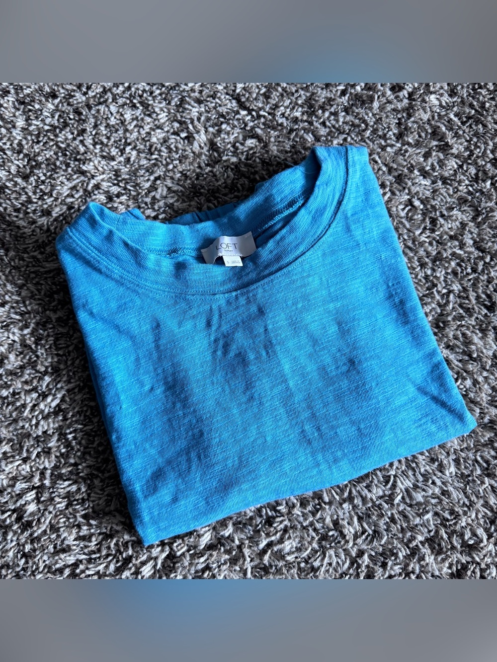 LOFT Teal Blue Elastic Waist Cropped Bubble Hem Tee